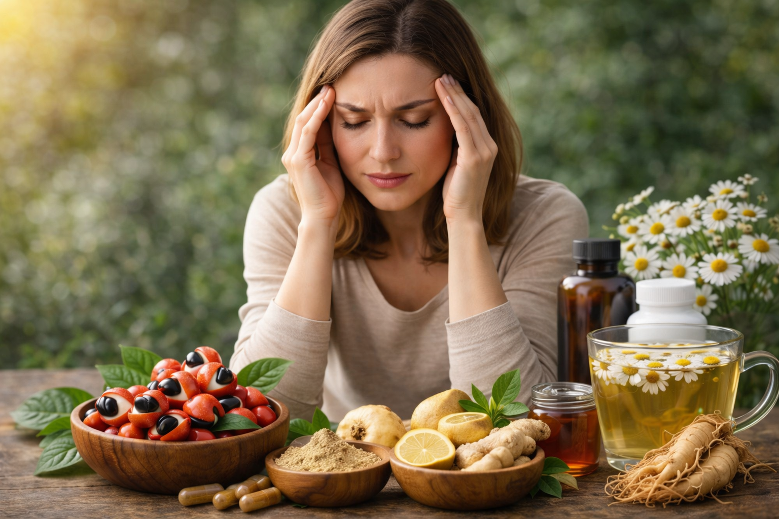 Přírodní prostředky na dřevěném stole